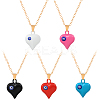 5Pcs 5 Colors Alloy Heart with Evil Eye Pendant Necklace for Women NJEW-HY0001-24-1