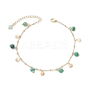 3Pcs 3 Colors Dyed Natural Banded Agate Round & 304 Stainless Steel Shell Shape Tassel Anklets for Women AJEW-AN00702-3