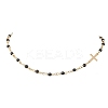 Faceted Dyed Natural Agate Round Beads & 304 Stainless Steel Tiny Cross Handmade Link Chain Necklaces NJEW-JN05842-02-2