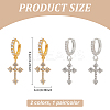2Pcs 2 Colors Brass Cross Dangle Hoop Earrings with Rhinestone EJEW-AN0004-64-2