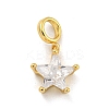 Star Rack Plating Brass Micro Pave Cubic Zirconia Charms KK-G513-21G-1