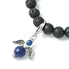 Natural Lava Rock & Gemstone Stretch Bracelet with Alloy Fairy Charms BJEW-JB08730-3