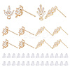 HOBBIESAY 12Pcs 2 Style Brass Micro Pave Clear Cubic Zirconia Leaf Stud Earring Findings KK-HY0001-77-1