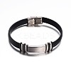 Rectangle Black Color PU Leather ID Cord Bracelets BJEW-G467-09-1