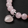 Natural Rose Quartz & Mixed Gemstone Beaded Stretch Bracelet with Heart Charm for Women BJEW-K164-B26-4