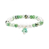 Glass Pearl & Flower Beaded Stretch Bracelet with Bell Charm for Women BJEW-JB08513-4