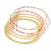 5Pcs 5 Styles Round Brass & Column Glass Seed Beads Stretch Bracelets YH8018-3-1