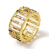 Rack Plating Brass Micro Pave Colorful Cubic Zirconia Rectangle Open Cuff Ring RJEW-M162-37G-1
