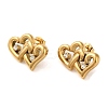 Double Heart 304 Stainless Steel Rhinestone Stud Earrings for Women EJEW-U003-13G-1