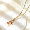 304 Stainless Steel Red Enamel and Siam Rhinestone Cherry Pendant Necklaces for Women NJEW-M091-02G-1