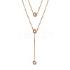Flat Round 304 Stainless Steel Micro Pave Clear Cubic Zirconia Pendant Double Layer Y Necklaces for Women FS-WG7B3FB-01-2