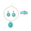 Oval Synthetic Turquoise Stud Earrings & Pendant Necklaces & Cuff Bangles FS-WG87EC0-02-1
