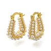 Rack Plating U-Shaped Brass & ABS Imitation Pearl Hoop Earrings EJEW-I310-18G-1