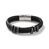 Men's Braided Black PU Leather Cord Bracelets BJEW-K243-34AS-1