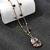 Natural Rhodonite Teardrop Pendant 304 Stainless Steel Satellite Chain Necklaces with Glass Beads NJEW-K255-57G-3
