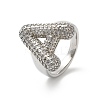Letter Brass Micro Pave Clear Cubic Zirconia Open Cuff Ring for Women RJEW-N046-03A-P-1