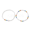 2Pcs 2 Styles Heart Glass Seed Beaded Stretch Bracelet Sets BJEW-JB10530-01-4