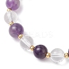 Natural Quartz Crystal & Amethyst Round Beaded Stretch Bracelets BJEW-JB11935-03-4