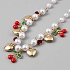 ABS Imitation Pearl Round Beaded Alloy Heart Red Cherry Bib Necklaces for Women NJEW-WH0023-76-2