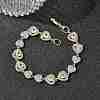 Heart Micro Pave Clear Cubic Zirconia Link Chain Bracelets for Women BJEW-C156-08B-GP-2