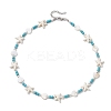 Summer Beach Round Synthetic Turquoise & Natural Freshwater Shell Heart Starfish Beaded Necklaces NJEW-JN05209-4