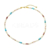 Natural Rose Quartz & Dyed Howlite & Rhodonite Heishi Beads and Natural Cultured Freshwater Pearl Rice Beaded Necklaces for Women NJEW-JN06294-01-2