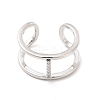 Clear Cubic Zirconia Initial Letter Open Cuff Ring RJEW-A012-01P-I-1