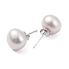 Natural Pearl Round Bead Stud Earrings X-EJEW-E298-01G-03P-2