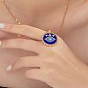 Brass Blue Enamel Evil Eye Pendant Dapped Chain Necklaces for Women Men BX0691-1-2