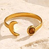 304 Stainless Steel with Dyed Tiger Eye Open Cuff Rings for Women LS-RJEW-K303-11G-1