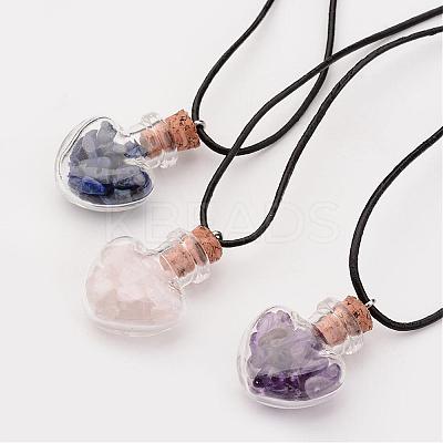 Glass Wishing Bottle Leather Cord Pendant Necklaces NJEW-JN01616-1