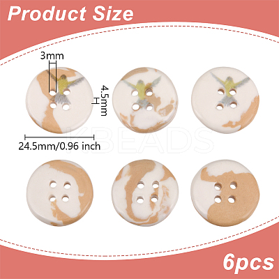 6Pcs Porcelain Buttons BUTT-OC0001-59A-1
