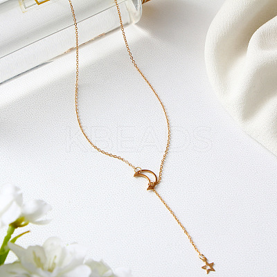 Alloy Cable Chain Moon & Star Lariat Necklaces for Women WG67D60-01-1