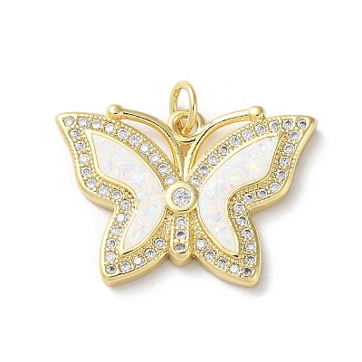 Brass Micro Pave Clear Cubic Zirconia Pendants KK-C045-03A-G-1