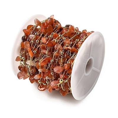 Handmade Natural Carnelian Chip Beaded Chains CHC-F020-09G-19-1
