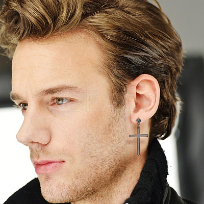 24Pcs 12 Style 304 Stainless Steel Cross Drop Earrings EJEW-AN0003-52-1
