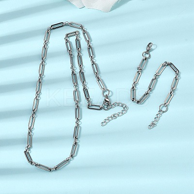 304 Stainless Steel Paperclip Chains Bracelet & Necklace Jewelry Sets SJEW-L199-21P-1