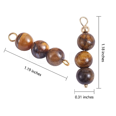 10Pcs Triple Natural Tiger Eye Round Beaded Connector Charms PALLOY-SW00003-06-1