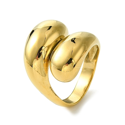 Ion Plating(IP) 304 Stainless Steel Teardrop Finger Rings for Women RJEW-Q815-08G-M-1