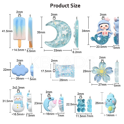 30Pcs 10 Styles Opaque & Transparent  Resin Pendants RESI-CJ0003-02-1