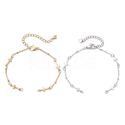 2Pcs 2 Colors 304 Stainless Steel Cross Link Chain Bracelet Making Sets AJEW-JB01380-1