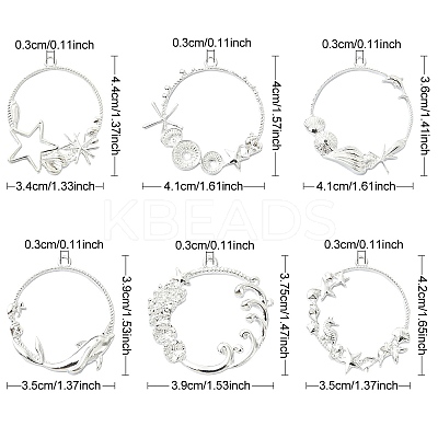 12Pcs 6 Styles Ocean Style Alloy Open Back Bezel Pendants FIND-YW0004-47-1