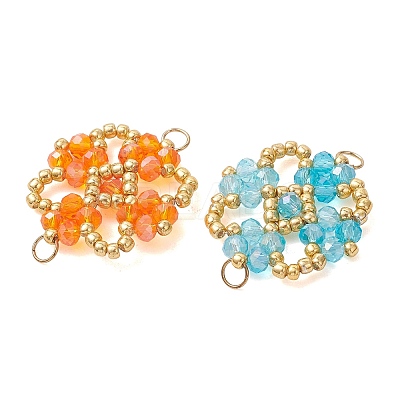 7Pcs 7 Color Chakra Electroplate Glass Beaded Flower Connector Charms PALLOY-MZ01297-1