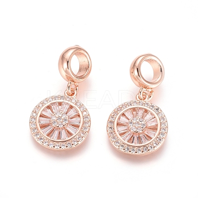 Brass Micro Pave Cubic Zirconia European Dangle Charms ZIRC-E163-19RG-1