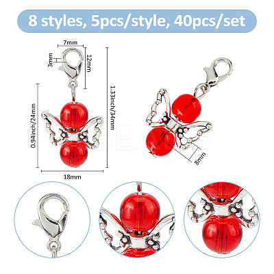 40Pcs 8 Styles Angel Glass & Alloy Pendant Decorations HJEW-FH00076-1