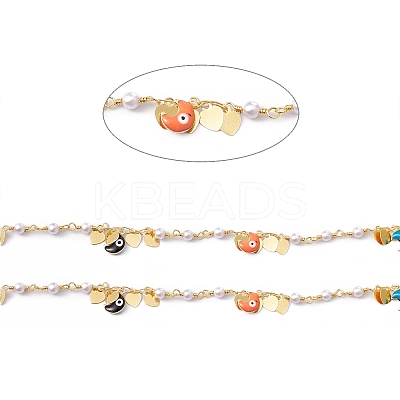 Handmade Eco-friendly Brass Enamel Moon with Evil Eye & Heart Charms Chain CHC-E025-25G-1-1