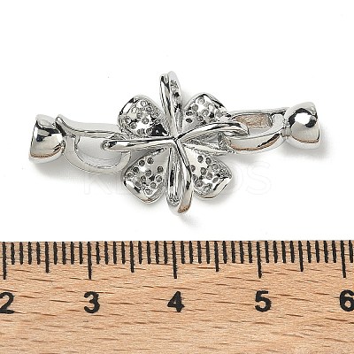 Rack Plating Flower Brass Pave Clear Cubic Zirconia Fold Over Clasps KK-E080-01P-1
