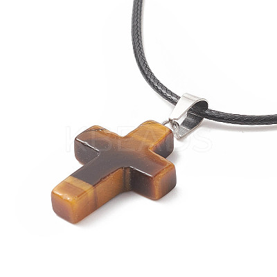 5Pcs 5 Style Natural & Synthetic Mixed Gemstone Cross Pendant Necklaces Set with Waxed Cord for Women NJEW-JN04176-1
