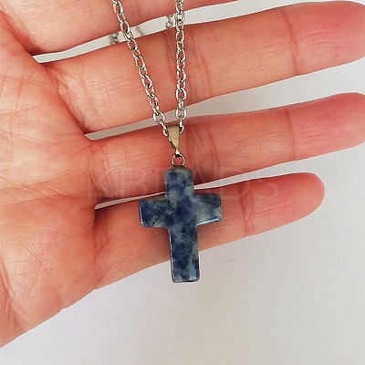 Natural Blue Spot Jasper Cross Pendant Necklace FS-WGC9DE4-08-1
