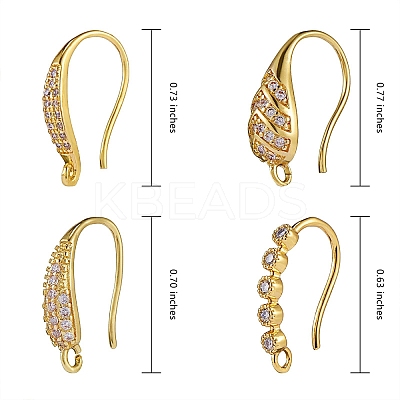 4 Pairs 4 Style Brass Micro Pave Clear Cubic Zirconia Earring Hooks KK-SZ0004-62-1